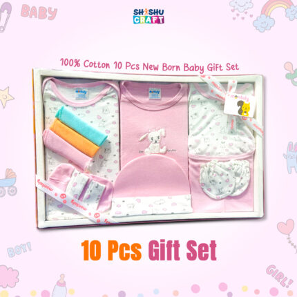 Shishu Craft 10-Piece Premium Cotton Newborn Gift Set (0-6 Months)